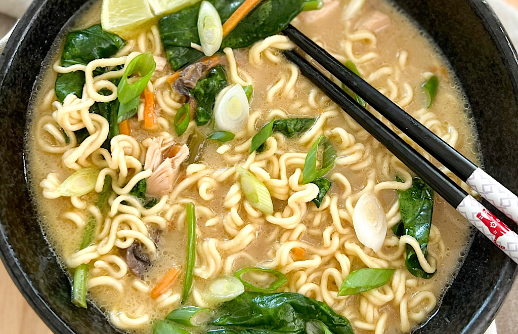 Instant Pot Chicken Ramen in a bowl