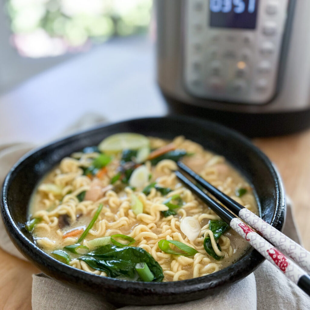 Chicken Ramen with an Instant Pot in background