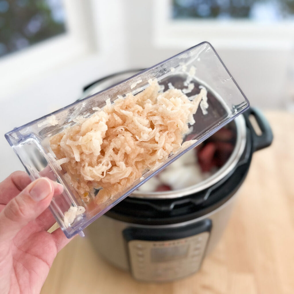 Grated asian pear ingredient over an Instant Pot