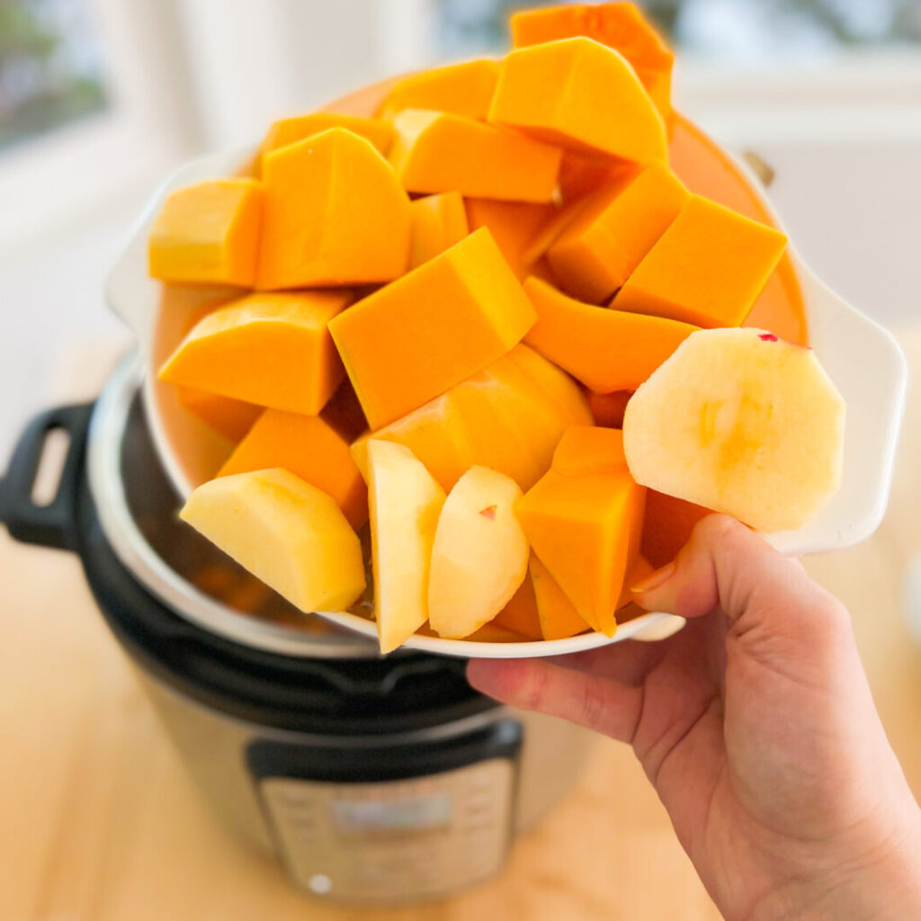 Butternut squash and apple roughly cut for butternut squash soup