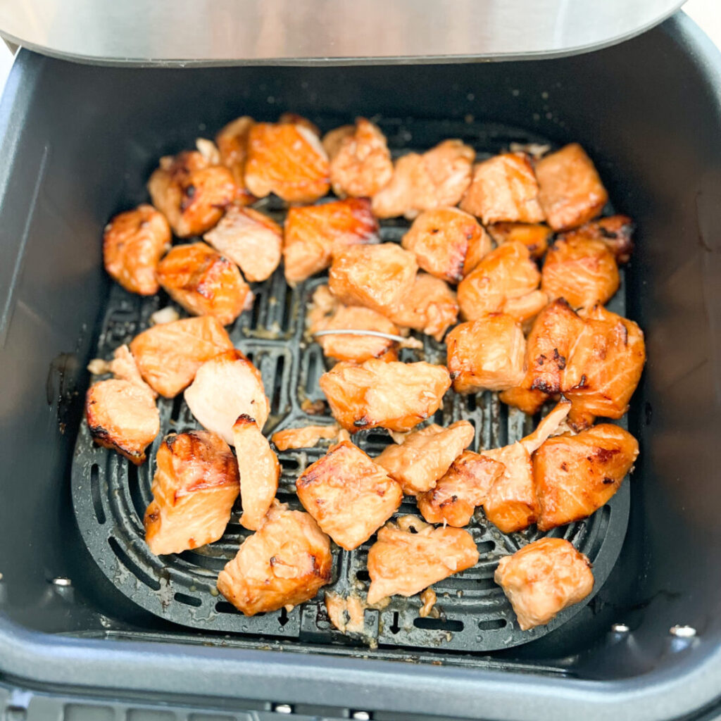 Salmon half cooked in air fryer.