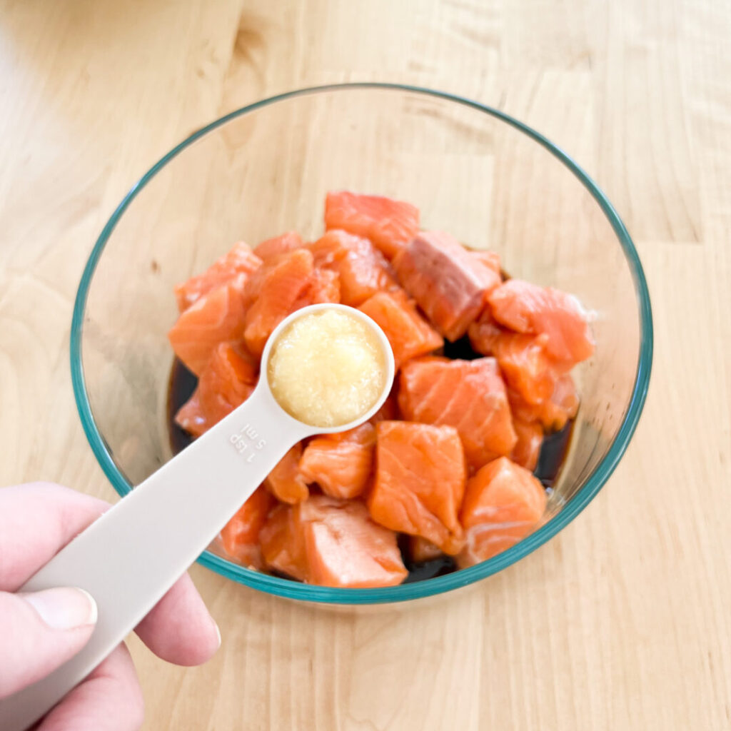 Ginger paste over salmon.