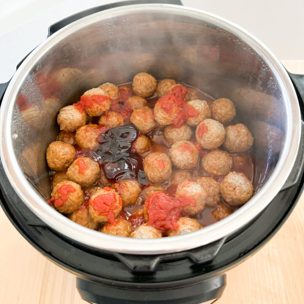 Instant Pot grape jelly meatballs cooked.