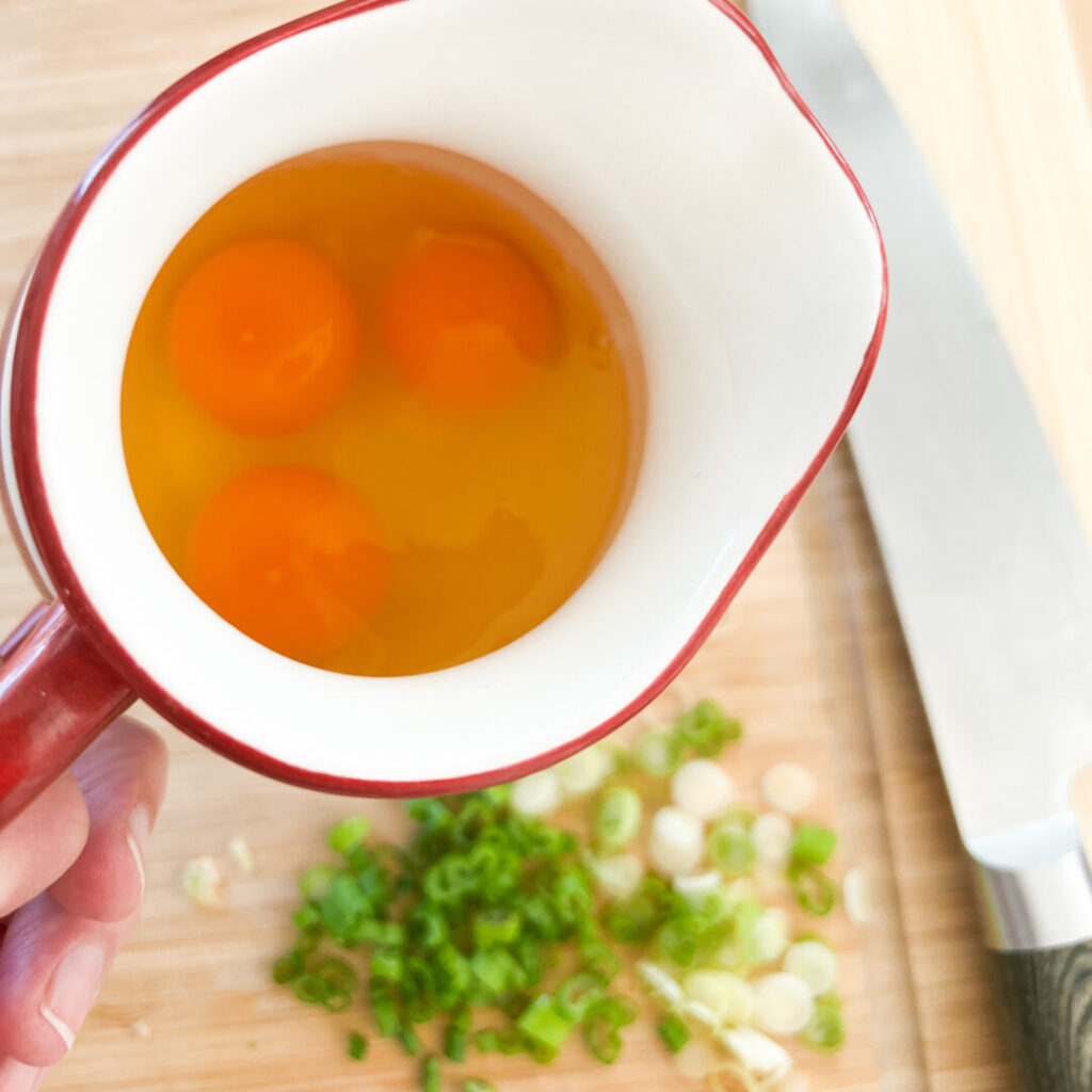 Unbeaten eggs in a dish.