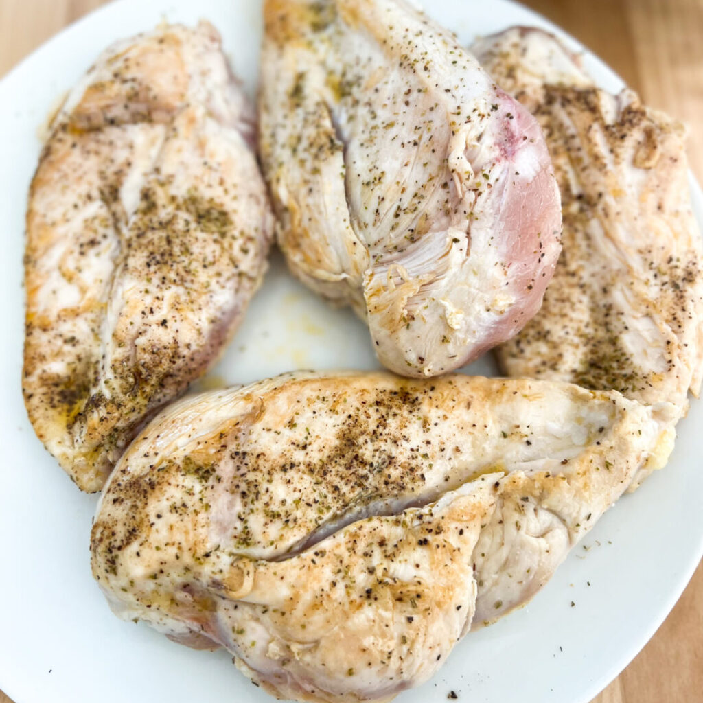 Plated, cooked chicken.