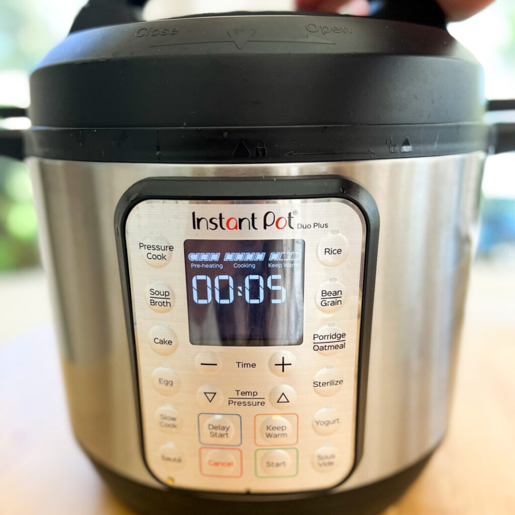 Setting the cook time on the Instant Pot.